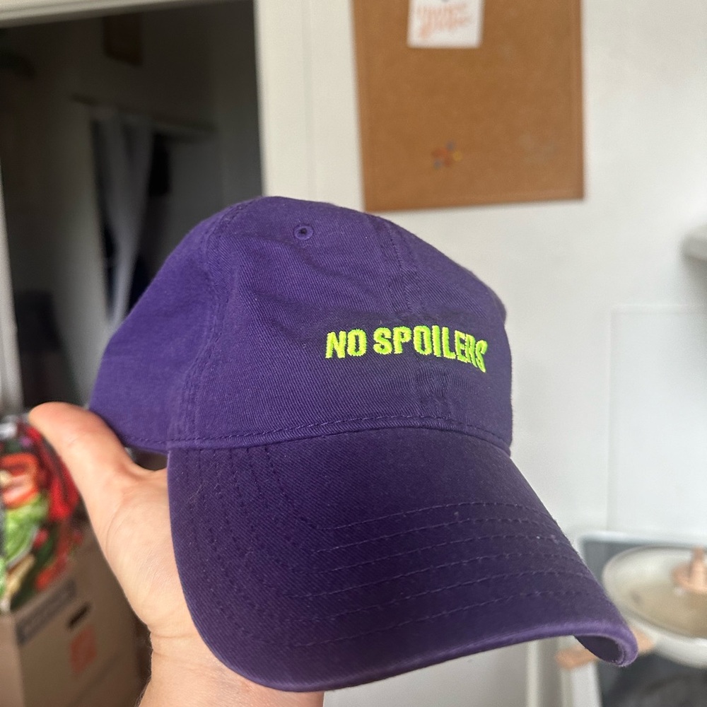 “No Spoilers” Purple baseball hat